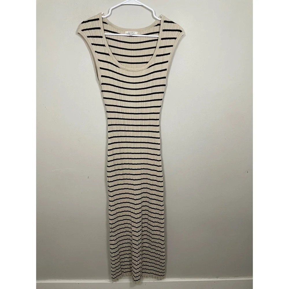 Z Supply Gisele Striped Midi Dress in Sandshell Size Medium Coastal Minimalist